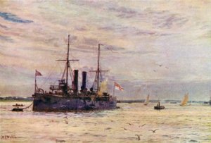 海軍防衛法時代の第二級巡洋艦、現在は地雷層に改造 作： William Lionel Wyllie